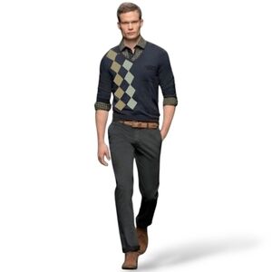 U-Right Y2K Men's 100% Lambswool Argyle V-Neck Sweater